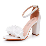 Breakj Cm Thick Heeled Light Mouth With Round Head Sandals Large Size Flowers High Heel Sandals White Bride Wedding Shoes