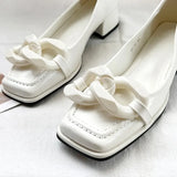 Women's Thick Heel Square Toe Mary Jane Shoes Classic Patent Leather Dress High Heels French Style Femme Party Wedding