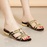 Women's Slippers In Summer Wear Crystal Diamond Sandals, Women's Sandals, Thick Heels, Bohemian Slippers, Full Of