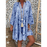 Fashion New V Neck Print Ruffle Dresses Casual Button Pacthwork Loose Mid Dresses Elegant Streetwear Party Female