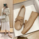 Bowtie Mocasines Woman Genuine Leather Flats Cowhide Single Shoes Ladies Daily Walking Driving Loafers Pregnant