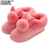 Women Winter Slippers Warm Cute Cotton Slippers Ladies Autumn Velvet Home Floor Thick Bottom Cartoon House Rabbit
