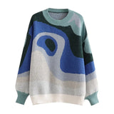 Autumn Women Chic Printed Sweaters Vintage Batwing Long Sleeve O Neck Jumper Tops Female Fashion Casual