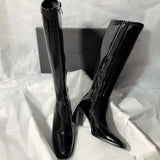 Leather High-Heeled Boots But Knee Autumn And Winter High-Tube New Thick-Heeled Knight Boots Middle-Tube Boots Look