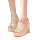 Breakj Summer New Slope And Fish Mouth Sandals Women's Casual Loose Cake Thick-Sed High-Heeled Magic Sticker Women's
