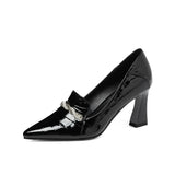 Fashion Metal Chain High Heels Shoes for Women Elegant Pointed Toe Office Shoes Woman Patent Leather Wedding Pumps