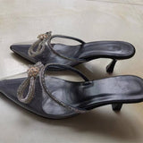 Heel With The Head Half Drag Female Water Drill Bow Tip Fashion Slippers High Heel Outside Wearing Cold