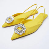 Shoe Fashion Pointed Crystal Square Buckle Women Shoes PU Leather Luxury Low-heeled Female Shoes Sandals Women2021