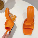 Breakj 2025 Summer New Transparent Crystal Shoes Coarse Heel Cool Slippers Women Fashion Wearing Beach