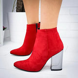 Boots Pointed High Heels Shoes Solid Color Leather Ankle Boots Female Boots Fashion Thick Heel Side Zipper Women