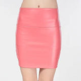 Skirts Women Pencil Skirt Pu Leather High Waist Party Female Sexy Short Woman Bodycon Saias Feminina 20 Candy Colors