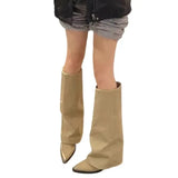 Women Gladiator Long Boots Trend Pointed Toe Mid Heels Shoes Elegant Winter New Knee High Woman Knight's Snow Botas Pumps