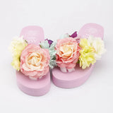 Flowers Woman Beach Flip Flops Summer Style Slides Resistant Slippers Platform Shoes Woman Hit Color Wedges