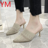 2020 Women Sandals Summer Shoes Party Pointed High Heel Stiletto Flat Casual Heels Gladiator Stretch Fabric Shallow Sandal