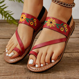 Set Toe Flat-Soled Sandals Female Large Size Family Style Elastic Belt Beach Sandals