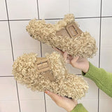 Semi-Drag Out Wearing Internet Celebrity Thick-Soled Baotou Hairy Slippers Autumn And Winter Foreign Style Anti-Skid Soft-Soled Lazy