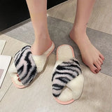 Mixed Colors Fluffy Slippers Autumn Winter Home Slippers Women Furry Fur Slides Outdoor Women's Sandals 2021 Flip