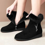Warm Women Boots Thick Plush Snow Boots Women Zipper Comfortable Outdoor Fur Crystal Ankle Boots 2024 Casual Cotton