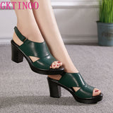 Women's Sandals Genuine Leather Platform Sandal 2022 Summer Thick Sole High Heels Ladies Sandal Summer Shoes For
