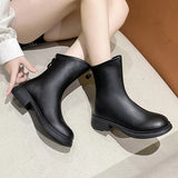 Winter Casual Women Beige Brown Flat Heel Ankle Boots Ladies Soft Leather Sock Boot Simply Square Toe Chelsea Boot