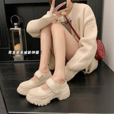 ~Cao Beautiful Texture Ugly Cute Single Shoes 2024 Cowhide Muffin Velcro Casual