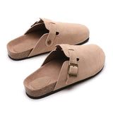 Breakj Size 35-45 Vintage Women's Shoes One Foot Flat Bottom Bag Head Half Slippers Women's Summer Wear Round Head Belt Buckle Cool