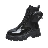 Motorcycle Boots For Women Lace Up Chunky Heels Belt Buckle Pocket Cool Punk Ladies Short Ankle Boots 2021 Girls