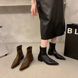 Breakj Minimalist Tips With Short Boots With Short Boots Lychee Lines Flat-Bottom Thin Boots Casual Martin Boots French Elegant Short