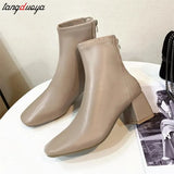 Socks Boots Fashion Ankle Boots Women High Heel Thicks Heel Square Toe Short Boots Women Retro 2024 New Ladies