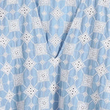 Women Geometric Embroidery V Neck Blouse Loose Smock Female Nine Quarter Sleeve Shirt Casual Lady Tops Blusas