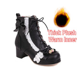 2021 Sweet Ankle Boots Lolita Platforms Lace Up Side Zipper Vintage Princess Cosplay Shoes with Cute Bow Pendant