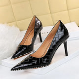 Breakj Sexy Nightclub Show Thin High With Shallow Pointed Patent Leather Woven Metal Chain Single
