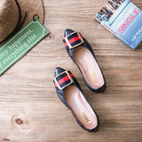 Womens Foldable Soft Ponited Toe Ballet Flats Square Buckle Comfort Slip on Flat