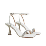 ~ One-Word Buckle High-Heeled Sandals Girls 2024 Summer New Diamond Fairy Wind Diligent