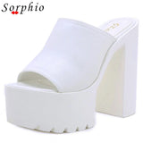 Chunky Heel Mules Sandals For Women Fashion Slip On Super High Heels Fashion Sexy Outdoor Slipper Brand New 2022