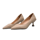 2024 New Korean Version Of Pointed Single Shoes With Shallow High Heels Fashion Stitching Black Women's