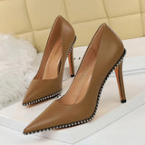 Breakj Fashion Sexy Nightclub Show Thin Heels Women's Shoes With High Heels Shallow Pointed Rivet Single
