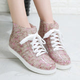Women's Rainshoes Waterproof Non-Slip Flat Rubber Shoes Women Rain Boots Short Tube Lace Up Velvet Warmer Winter