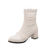 Breakj Edge Round Head Thick Heel Sweet Women's Boots Large-Size Ankle Boots