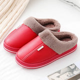 Shoes Home Warm Slippers Leather Memory Foam Indoor Slippers For Men Non-Slip Winter Fur Plush House Couples Women
