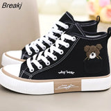 Women Sneakers Fashion Vulcanized Shoes Flats Pocket Bear Cute High Top Footwear Walking Canvas Platform Autumn Zapatillas