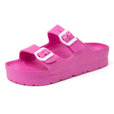 Summer Platform Sandals Women Thick Bottom Flat Platform Candy Color Two Buckle Mule Slippers Plastic