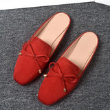 And Autumn New Bag Head Half Slippers Women Lazy Outside Wearing Flat Shoes Bow Muller Shoes Large Size 41-44