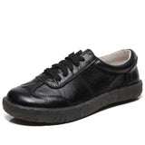 Gril Women's Ladies Female Woman Genuine Leather White Vulcanized Shoes Flats Sneakers Platform Lace Up