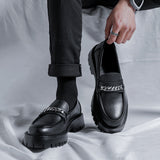 Breakj New Spring Chain Loafers Man's Foot Pedal Thick Platform Thick Heel British Style Small Leather Shoes