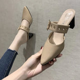 Spring Autumn Women Sandals Pointed Toe PU Cross Strap Pump Buckle Female Casual Solid Footwear Comfortable Retro Ladies