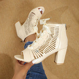 Thick Heel Fish Mouth Hollow Out After Hollow Out Fashion Outside Banquet Hook Buckle After Zipper Fashion High Heel Thick Heel