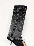 Breakj Heel Cowboy Boots All Over The Sky Star Diamond Pointed Women's Boots Plus Size Long Belt Buckle Heel