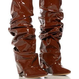 Breakj New Pointed Wrinkled Boots High Heel Long Women's Fashion And Knee Pile