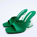 Breakj Slippers Women's 2023 Summer New Square Head Thick And One-Word Fashion Wearing Large-Size Cold